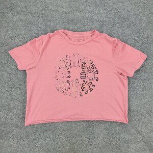 American Eagle X Keith Haring Shirt Women Large Pink Crop Top Short Sleeve Adult